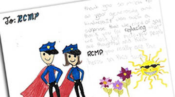 Kids drawing of two police officers wearing capes