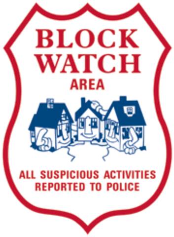 Block Watch sign: Block Watch Area. All suspicious activites reported to police