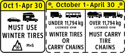 Example of posted winter tire regulations